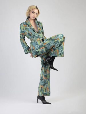 Set Print Tigres, traje blazer y pantalon en seda.