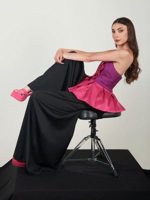 Top Todopoderoso bicolor strapless peplum tafetán mujer elegante Colombia