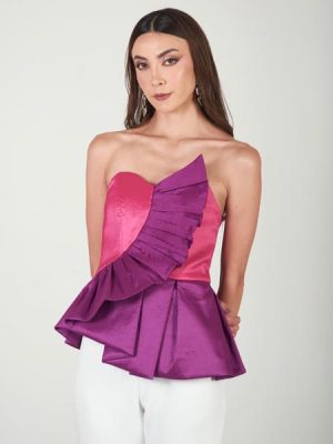 Top Todopoderoso bicolor strapless peplum tafetán mujer elegante Colombia