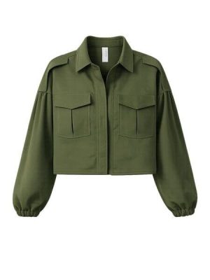 Chaqueta Oasis de Dril para Mujer Beige y Verde Militar