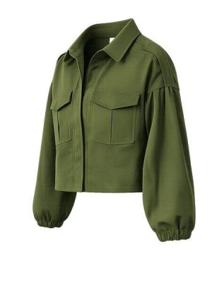 Chaqueta Oasis de Dril para Mujer Beige y Verde Militar